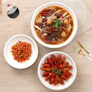 Plato hondo grande de <span class=keywords><strong>porcelana</strong></span> Phnom Penh al por mayor, engrosado, antiescaldaduras, apto para microondas, con incrustaciones doradas, moderno para el hogar. - Product Image 4