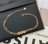 Bracelet à breloques en or massif 18K, demi-trombone, réglable pour femmes, Double couche, dernier Design, Bracelet de mode