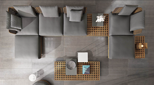 होटल लीजर गार्डन के लिए आधुनिक कबाना फर्नीचर सेट बबूल की लकड़ी का आउटडोर लाउंज सेट गोल विकर कुर्सी और सागौन की लकड़ी का सोफा - Product Image 2