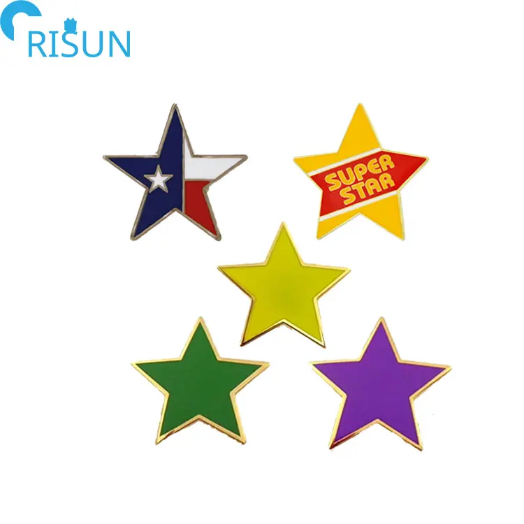 Grosir kartun logam imut Enamel pin bintang lucu Logo kustom Glitter warna-warni bintang Super lembut keras Enamel pin lencana