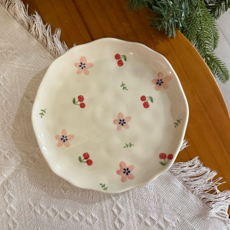 Red Cherry Floral Plate Dish
