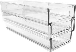 Bacs de rangement extensibles transparents en plastique avec poignées découpées, longueur réglable, pour la maison, la cuisine, le bureau - Product Image 4