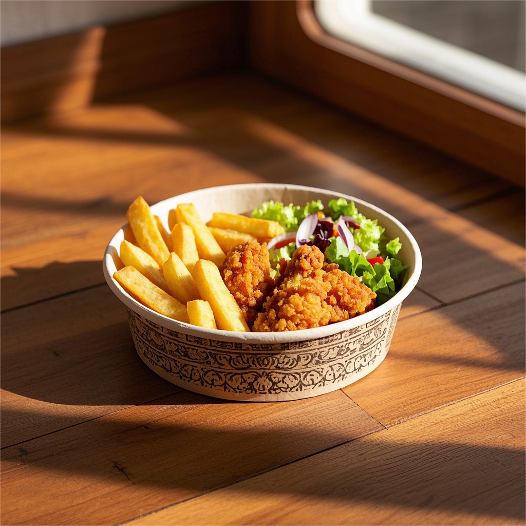 32 oz Fried Chicken Container Paper Plates Bowl To-Go Lunch Eco Friendly Kraft White Biodegradable Waterproof Food Grade