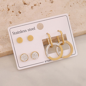 Trendy 3-Pairs çok yönlü paslanmaz çelik saplama küpe kalp yıldız & kelebek çiçek tasarım zirkon küpe ile kadınlar için - Product Image 4