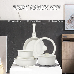 Wholesale 15-Piece Modern Design Granite Aluminum <b>Cookware</b> Set Nonstick Coating Pans Pots Detachable Handle for Home Cooking - Product Image 2