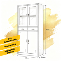 Armoire de rangement en acier pleine hauteur à 2 portes vitrées, moderne, avec 2 tiroirs métalliques réglables pour documents, idéale pour bureau, salle de sport, hôtel