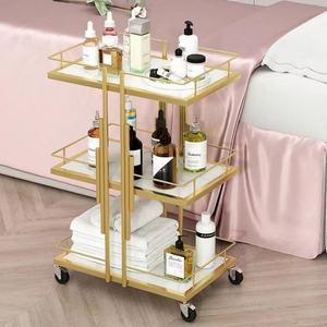 Carrito de Salón de Belleza de Nuevo Diseño, 3 Niveles, Carrito de Pedicura y Spa para Salón de Uñas, Carrito de Belleza Dorado con Ruedas Bloqueables - Product Image 4