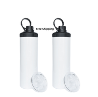 Livraison gratuite depuis l'entrepôt américain : Bouteille d'eau sport 20 oz, vierge pour sublimation, en acier inoxydable isotherme, format slim, avec bouchon à vis