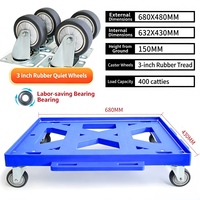 Chariot de manutention robuste en acier OEM 200 kg avec plateau en plastique 680x480mm et roues en caoutchouc silencieuses de 3 pouces pour entrepôt