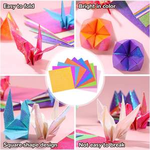 100 feuilles de papier <span class=keywords><strong>origami</strong></span> carré, 10 couleurs irisées scintillantes, papier <span class=keywords><strong>facile</strong></span> à plier pour débutants, projets d'art et d'artisanat - Product Image 5