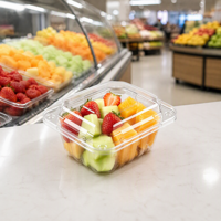 Conteneur à fruits en PET transparent avec base noire et couvercle en dôme transparent, 2 compartiments, jetable, écologique, qualité alimentaire, pour sushis, nouilles, OEM personnalisé
