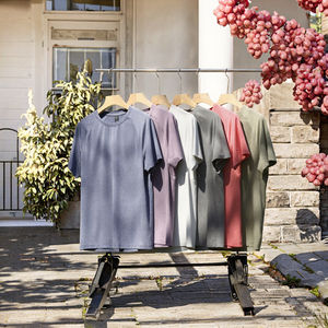 T-shirt décontracté à manches courtes en maille respirante à séchage rapide, uni, 180g, anti-boulochage, coupe ample - Product Image 3