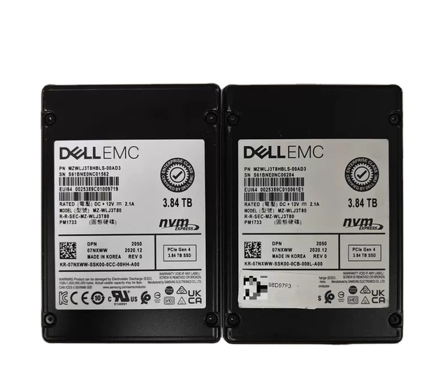 Used 7NXWW PM1733 3.84TB PCIe Gen4 NVMe Read Intensive 2.5'' SSD 07NXWW MZ-WLJ3T80 Enterprise Internal Solid State Drive