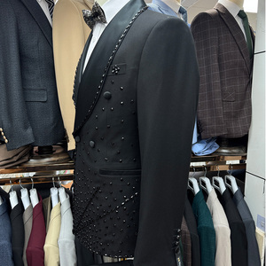 Elegante abito da sposa da uomo 2 pezzi Slim Fit Slim Jacquard scialle bavero smoking per lo sposo e le occasioni formali - Product Image 2