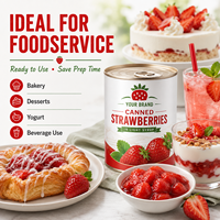 Natuurlijke ingeblikte aardbeien in lichte siroop voor supermarkt retail, custom brand en foodservice distributie