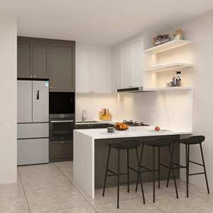 Gabinetes de Cocina de Lujo Equipados en Color Blanco con Isla, Mueble de Cocina para Apartamento - Product Image 1