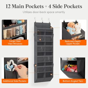 Organisateur suspendu sur porte à 12 compartiments avec fenêtre transparente et poches latérales pour les articles de puériculture - Product Image 3