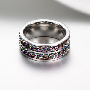 Men's Double Chain Rotating <b>Ring</b> Black Gold Steel Color Trendy Street Style Hip Hop Index Finger Jewelry Gift - Product Image 4