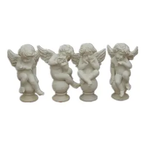 중국 수공예품 조각 아기 천사 동상 흰색 대리석 아기 날개 묘지 천사 동상