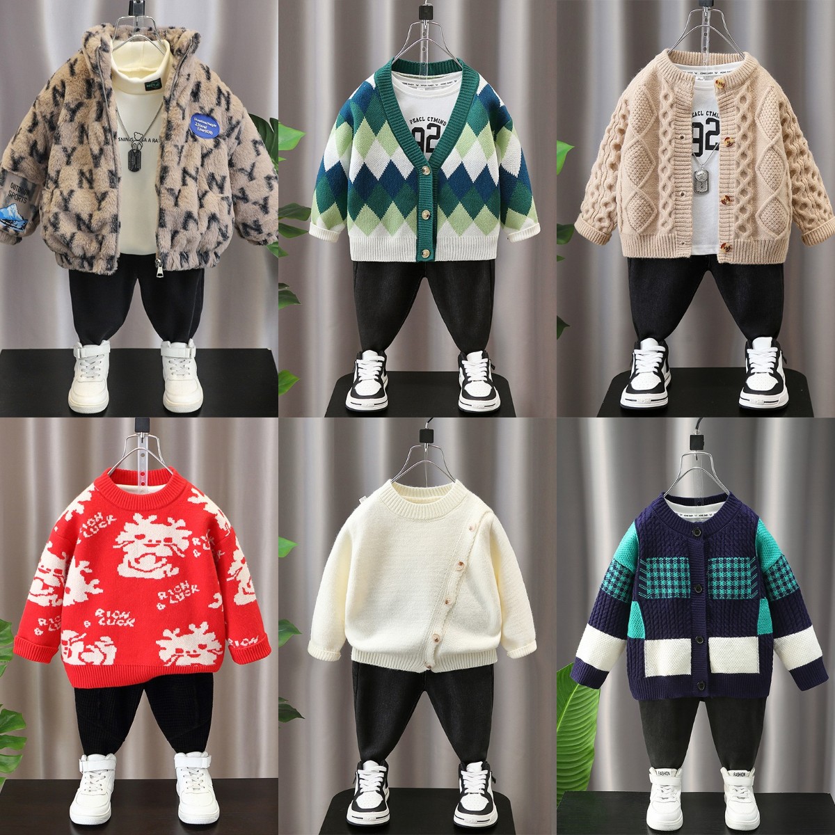 Wholesale Autumn and Winter Children's Clothing Adhesive Pullovers Boys' Long Sleeved Loose Tops Baby Sweaters