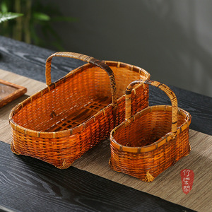 Hand Woven Bamboo <b>Basket</b> Rectangle Lacquer Finish Chinese Style Snack Tea <b>Storage</b> Living Room Use Guizhou Origin YY0637 - Product Image 5