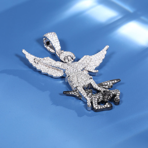 Vượt qua Kim Cương Tester moissanite thiên thần và Quỷ Mặt dây chuyền 925 sterling Silver Lab Grown mossanite kim cương Iced out Mens thời trang - Product Image 2