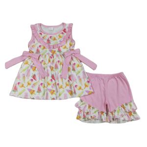 GSSO3067 RTS Little Active Girl, tenue à imprimé fruits rose, vêtements pour enfants en gros, ensemble à manches courtes, fille enfant - Product Image 1