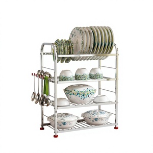 Étagère à vaisselle en métal à 3 niveaux, support de rangement multifonctionnel pour la cuisine avec crochets pour assiettes, bols, tasses - Product Image 6
