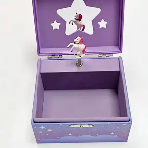 Unicorn kağıt müzik kutusu ile kilit balerin takı müzik kutusu çocuk oyuncakları takı el krank mor müzik kutusu