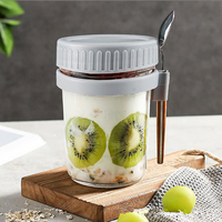 Verres à petit-déjeuner 350 ml 600 ml, pots en verre ronds transparents pour yaourt, salade, sauce avec couvercle et cuillère