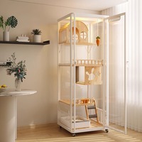 Villa moderne de luxe pour chat, cage panoramique, nid d'intérieur, grande cage à chat multi-niveaux intégrée en bois et fer