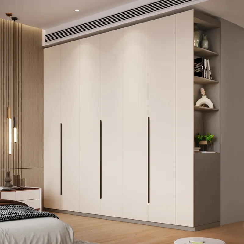 नि: शुल्क डिजाइन फर्नीचर फैक्टरी कस्टम मेड 5 दरवाजे MDF लकड़ी की अलमारी भंडारण कैबिनेट कोठरी आधुनिक बेडरूम अलमारी
