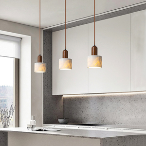 Подвесная лампа из алебастра, Современная Подвесная лампа, светодиодная в нордическом стиле, из массива дерева - Product Image 4