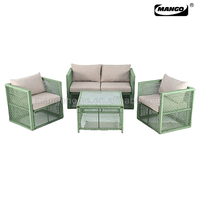 Ensemble de salon de jardin 4 pièces en rotin PE pour balcon et terrasse, avec table et chaises décontractées