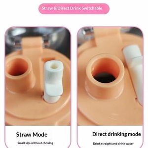 Çocuklar için İlkokul Öğrencilerine Özel Pipetli Bardak Taşınabilir Kırılmaz Plastik Çift Su Şişesi Taşıma Askılı Sevimli - Product Image 3