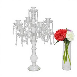Candélabre en cristal transparent de haute qualité, 9 têtes, 66 cm, design miroir, centre de table pour mariage et fête - Product Image 1