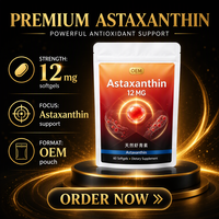 Gélules d'astaxanthine OEM douces 12 mg, 120 unités, issue de microalgues, sans soja, sans OGM, sans gluten, avec huile d'origan et de graines noires