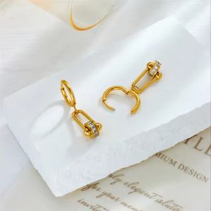 Pendientes de Aro con Zirconia en Forma de U, Chapados en Oro de 18k, de Acero Inoxidable, Antideslustre, Joyería de Moda Personalizada 2024 para Mujer - Product Image 3