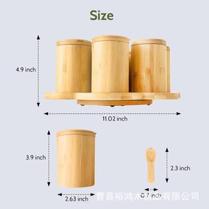Bamboo <b>Spice</b> <b>Jar</b> Set With Spoon Airtight Lid Desktop Storage Box - Product Image 4
