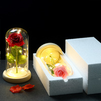 Rose pour toujours amour faveur de mariage cadeaux de fête des mères soie éternelle préservée Roses fleur dans un dôme en verre avec lumière LED
