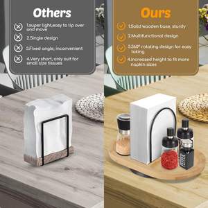 LUMINA Holder Table Rotating Standing <b>Dispenser</b> with Salt Pepper Shakers and <b>Napkin</b> Storage Rustic Bamboo Metal Caddy - Product Image 5
