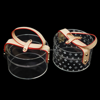 Boîte de rangement portable en acrylique pour bijoux, avec poignée en cuir, organisateur de colliers et de bagues en plastique transparent rond