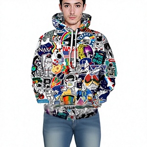 Colorful Space Adventure Astronaut Graphic Printed <b>Pullover</b> Hooded Sweatshirt with Rockets Planets and Cosmic Artwork - Product Image 5