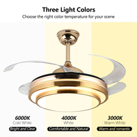 Lampe de ventilateur de plafond moderne d'intérieur Lustre à led Ventilateur de plafond de musique rétractable invisible en or avec lumière