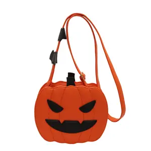 2024 Hot Sell Halloween Pumpkin Shoulder Bag Bat Ornament Fashion PU Purses Funny Halloween Club Party Gift Shoulder Bag