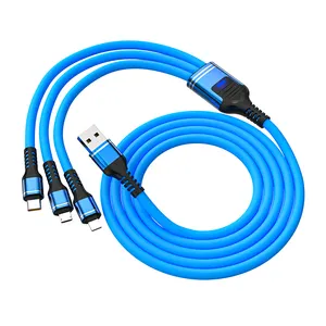 Kabel pengisi daya silikon kepang 100W 20V 5A USB3.0 PD 6A 3 in 1 grosir kabel USB Tipe C UNTUK Samsung 10