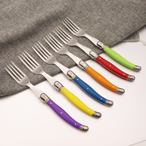Ensemble de fourchettes à steak en acier inoxydable avec manche en plastique de <span class=keywords><strong>couleur</strong></span> arc-en-ciel, 6 pièces, style <span class=keywords><strong>Laguiole</strong></span> - Product Image 1