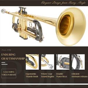 Trompeta AKLOT BB para Principiantes, Campana Forjada a Mano, Acción <span class=keywords><strong>de</strong></span> Válvula Suave, Cuerpo <span class=keywords><strong>de</strong></span> Latón Lacado en Oro, Estuche <span class=keywords><strong>de</strong></span> Cuero, Silenciador y Kit <span class=keywords><strong>de</strong></span> Limpieza - Product Image 2