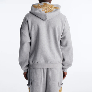 KingSen Wholesale Men Custom Gold Sequin Embroidery Zip Hoodie Heavyweight Cotton Oversized Sweatshirt Luxury Streetwear - Product Image 5