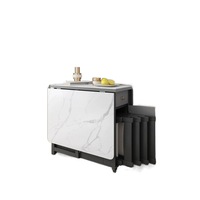 Table à manger pliante de style moderne avec tiroirs, étagères de rangement, petite table de cuisine à 4 roues en ardoise pour meubles peu encombrants